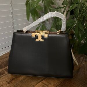 Tory Burch Women's Eleanor Leather Suede Satchel Handbag Black OS